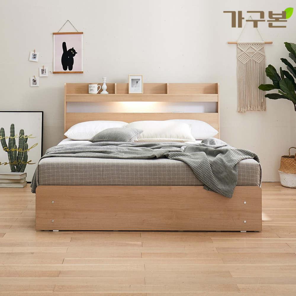 덴버 LED 수납침대 슈퍼싱글/퀸 네추럴 - 상품 이미지
