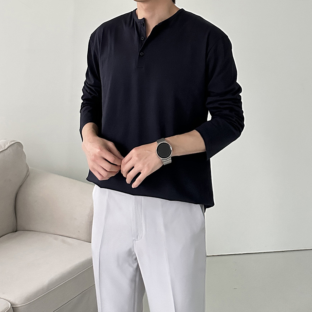 남자긴팔티 오버핏 헨리넥 티셔츠 남성카라티