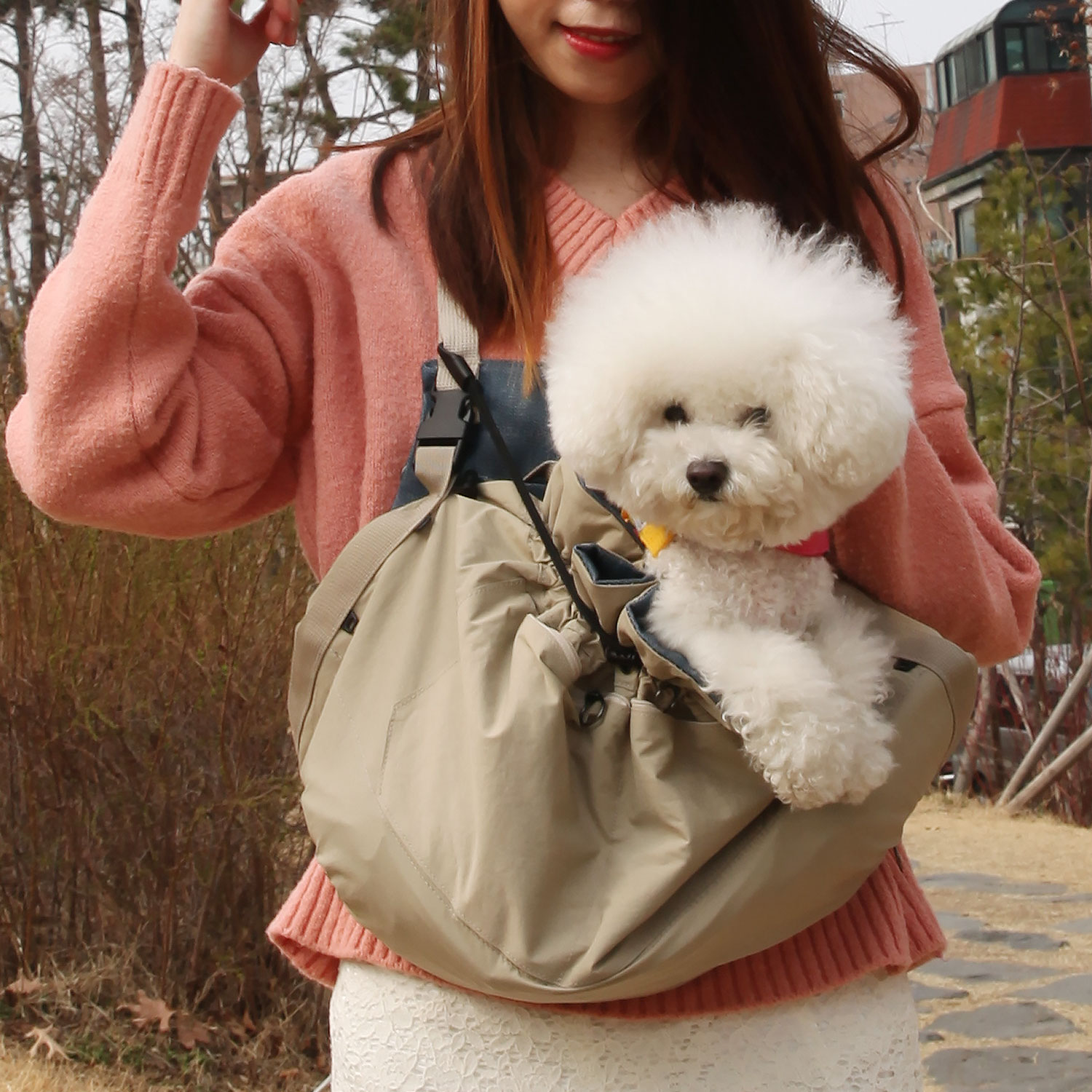 캔루 펫캐리어 앞치마 강아지 애견 산책 가방 앞가방 포대기 소형견 슬링백 - 상품 이미지