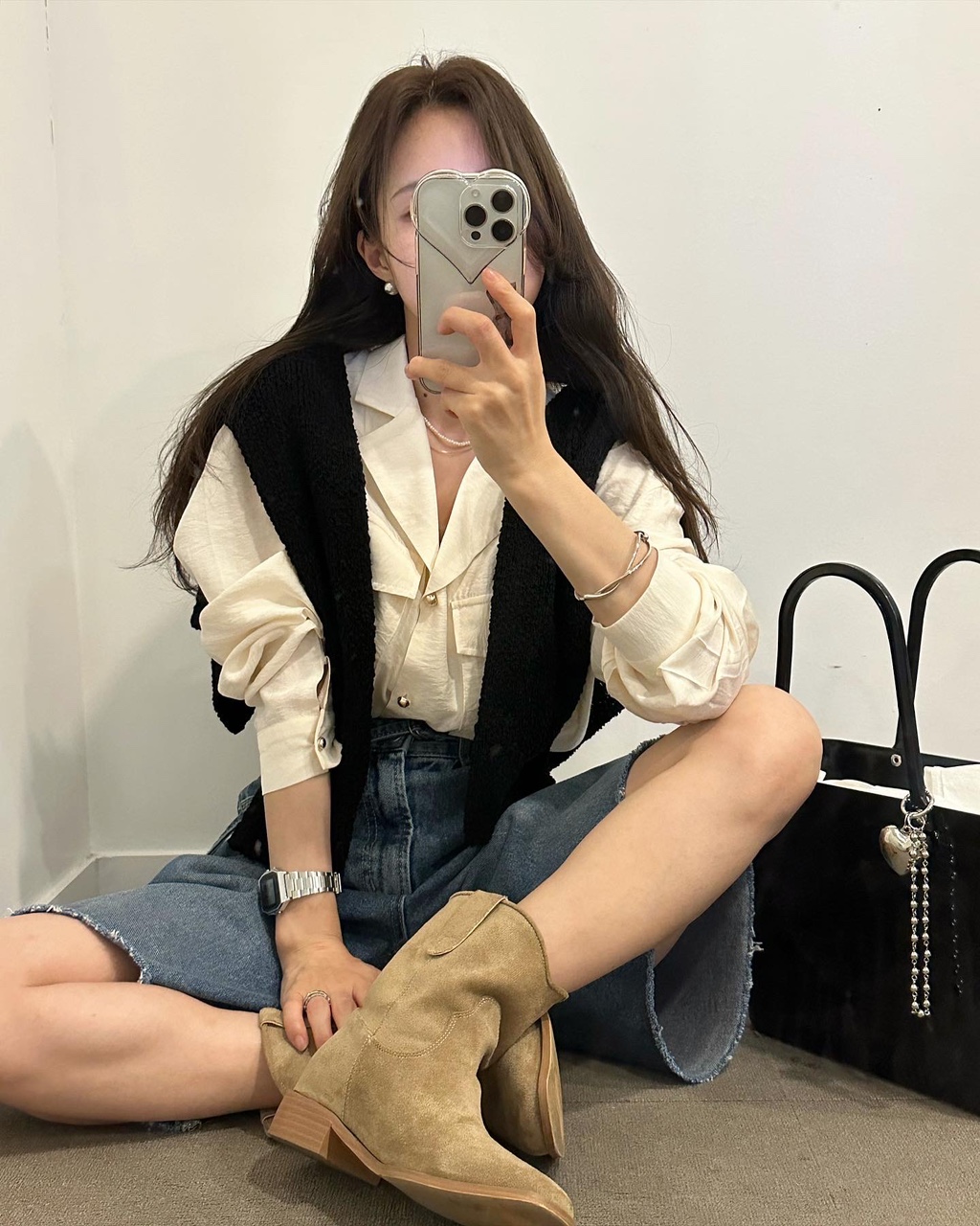 리트 여성 가을 오버핏 루즈핏 오픈카라 긴팔 블라우스 제품 이미지