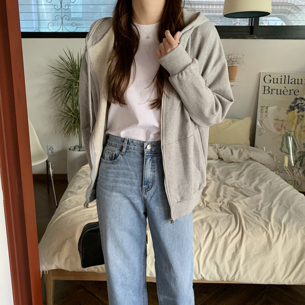 오버핏 레이어드 데일리 코튼 여성 후드집업