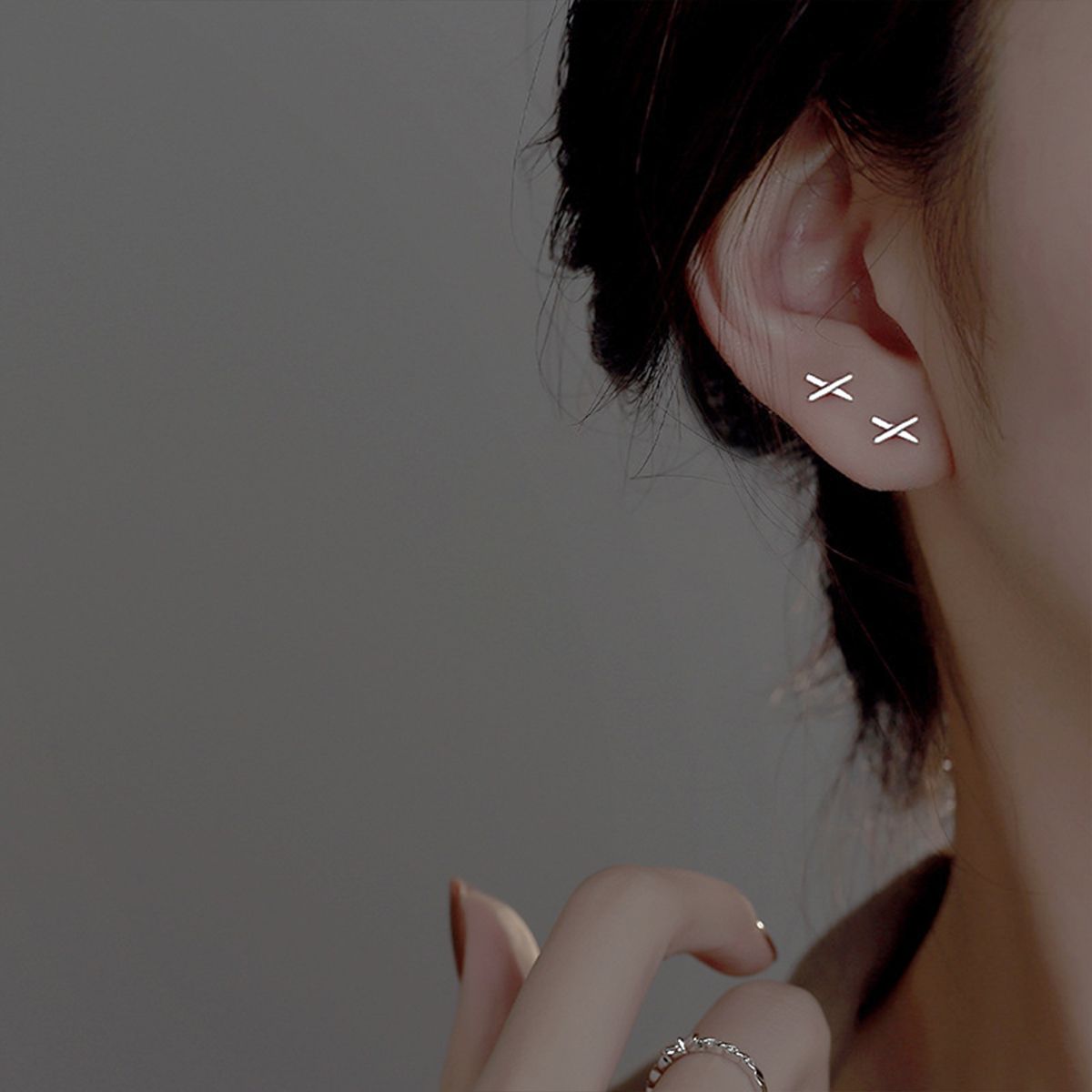 스터드 미니 엑스 크로스 귀걸이 [실버] N391 - 상세 이미지 2