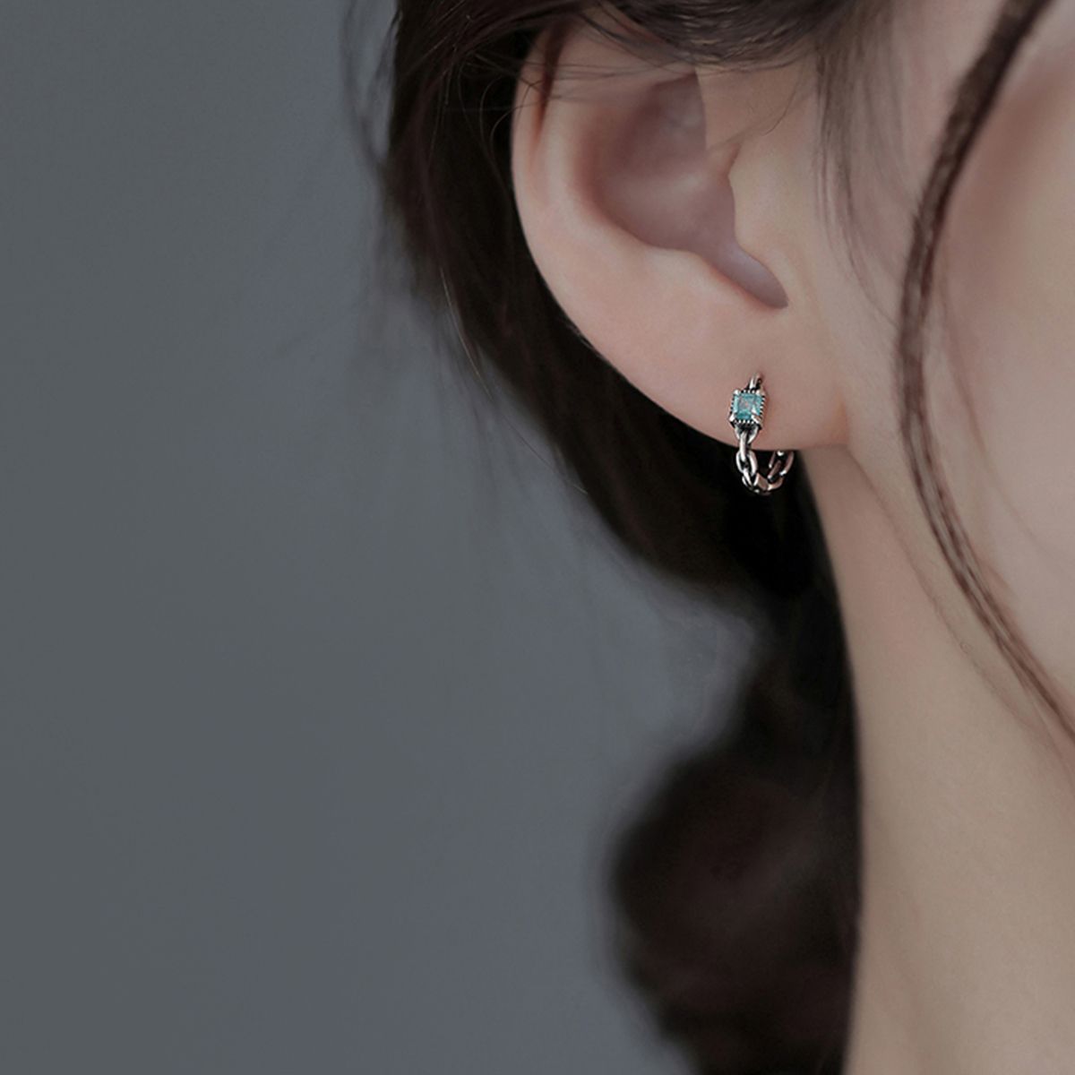 원터치링 스카이 스톤 체인 귀걸이 [실버] N398 - 상세 이미지 2