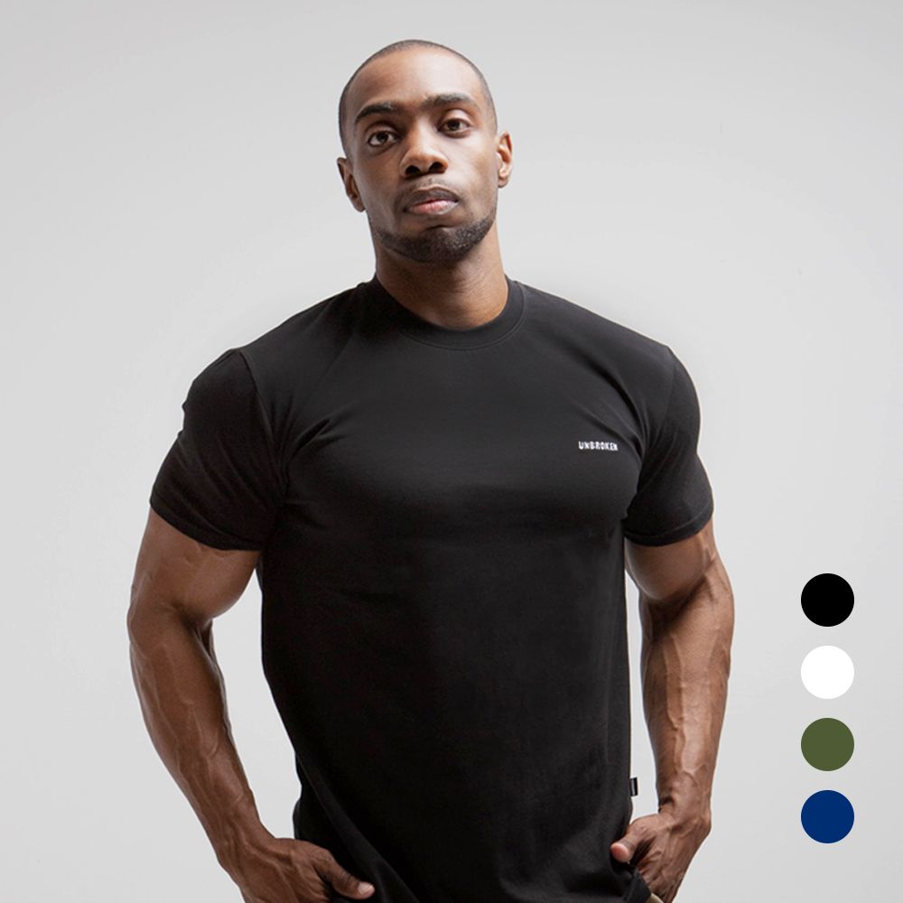 언브로큰 베이직 머슬핏 스몰로고 반팔 남자 어깨넓어보이는 헬창옷