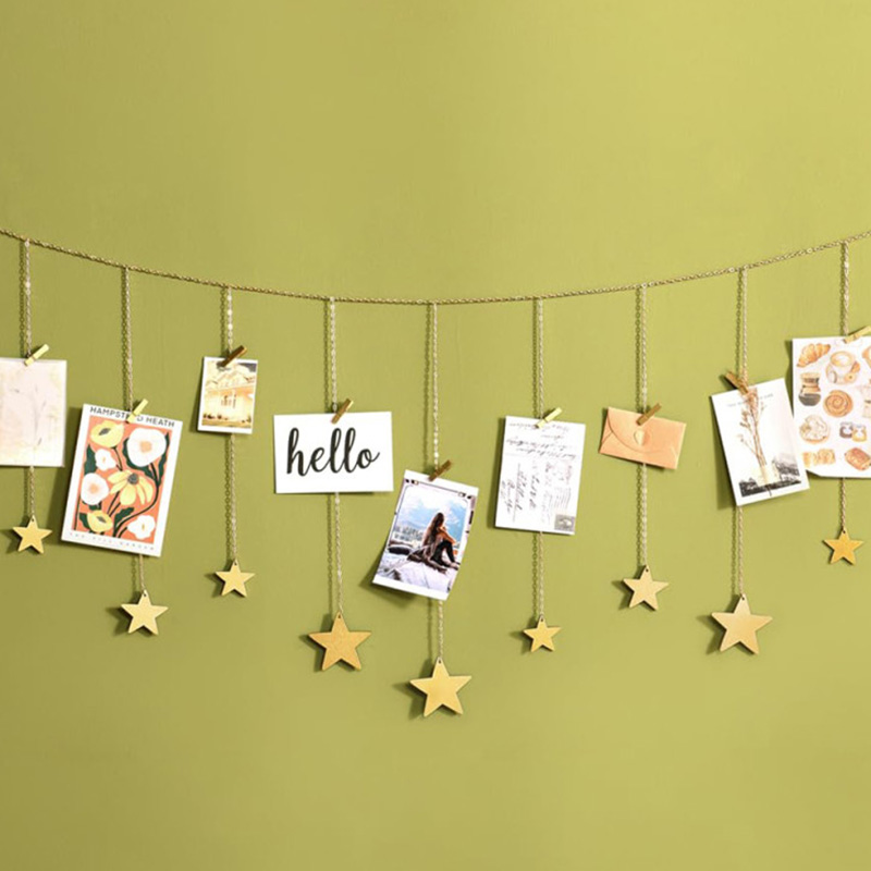 별 우드 포토행거 사진집게 벽 사진걸이