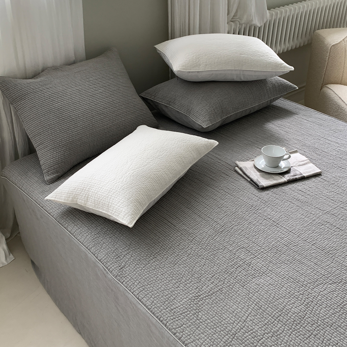 오가닉 순면 누빔 매트리스커버 피그먼트 침대커버 기본 S