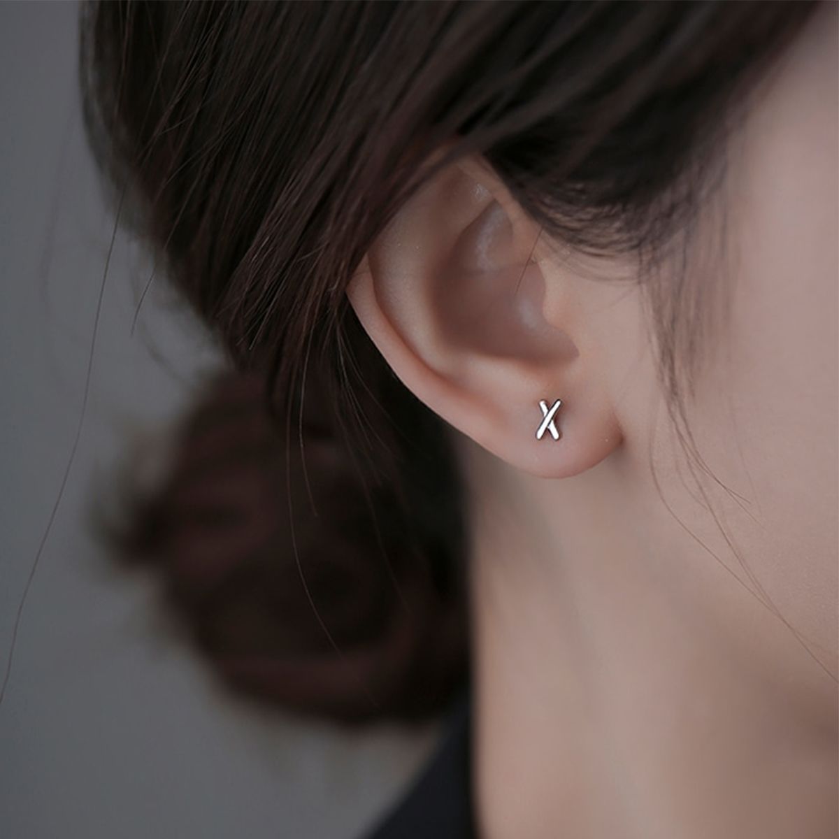 스터드 미니 엑스 크로스 귀걸이 [실버] N391 - 상품 이미지