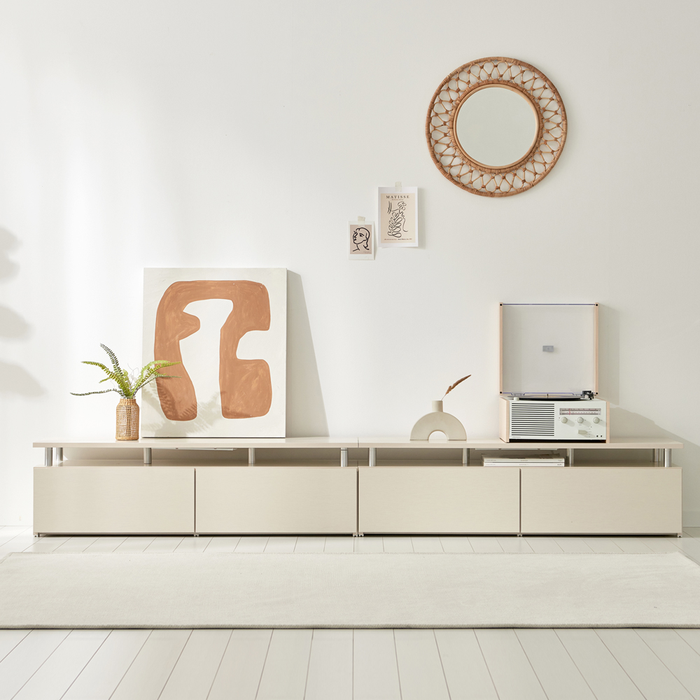 마인 거실장 낮은 티비다이 tv장 장식장 2400, 크림화이트