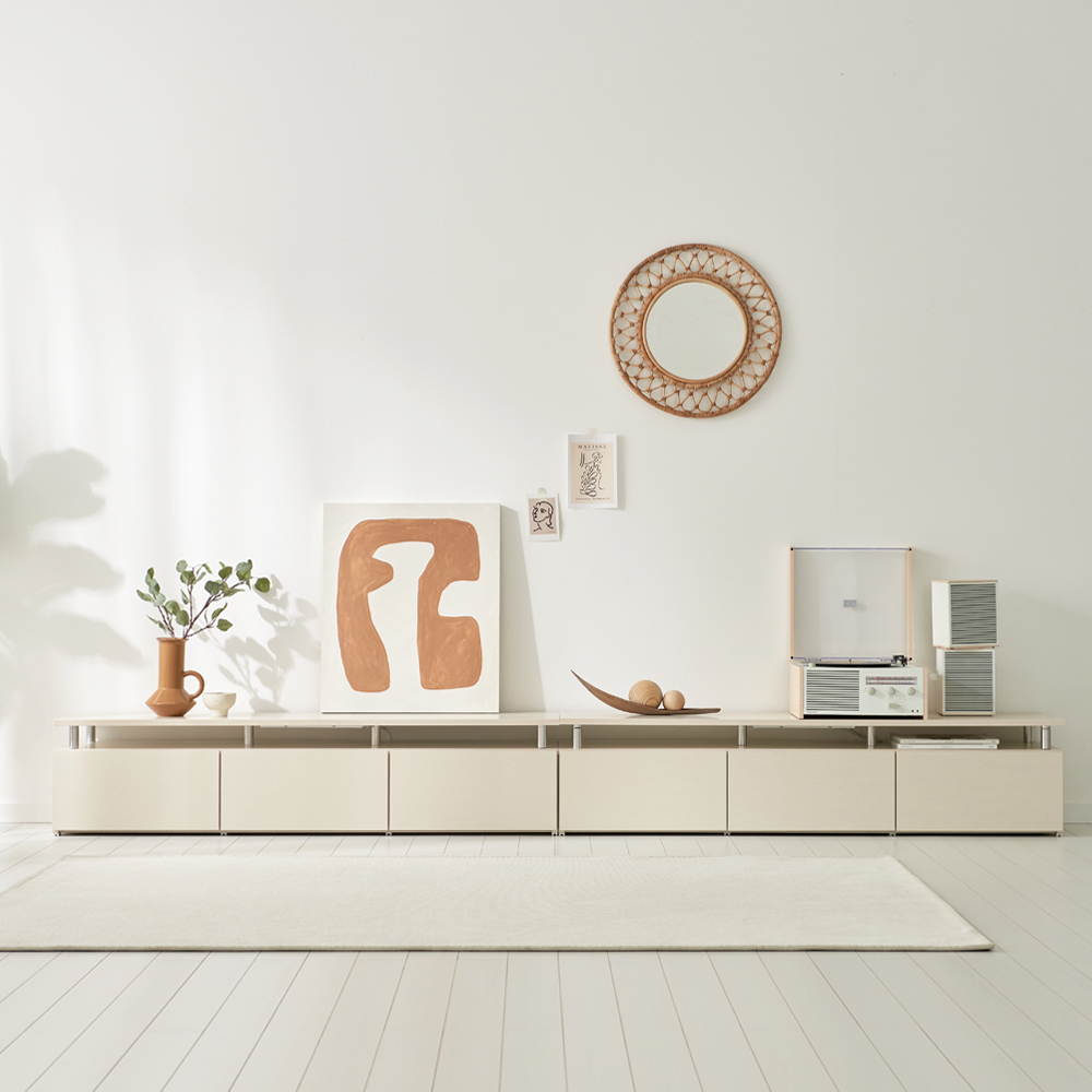 마인 거실장 낮은 티비다이 tv장 장식장 3000, 크림화이트