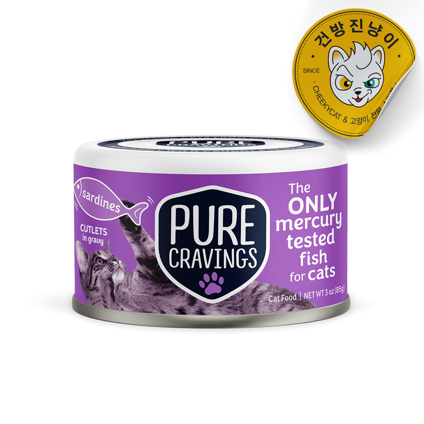 퓨어크레이빙스 그레이비 고양이 주식캔 습식사료 정어리 순살(보라), 85g, 1개