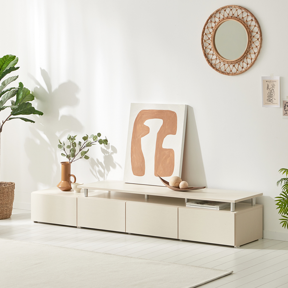 마인 거실장 낮은 티비다이 tv장 장식장 1500, 크림화이트