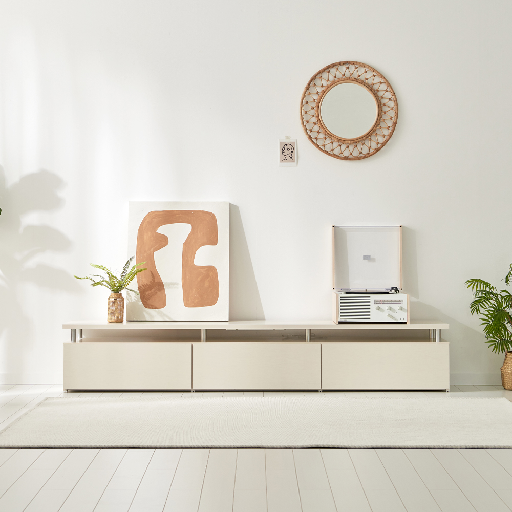 마인 거실장 낮은 티비다이 tv장 장식장 2000, 크림화이트