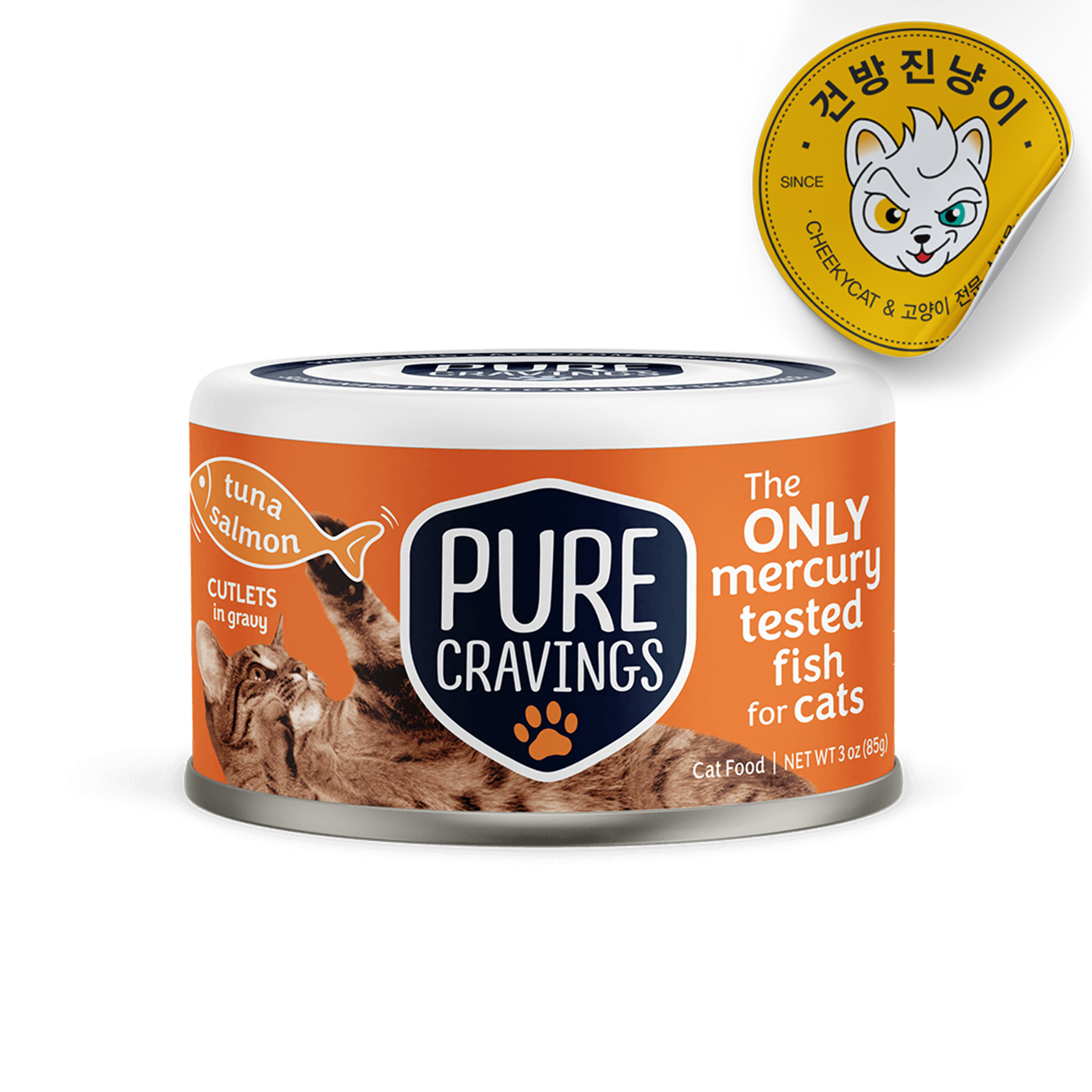 퓨어크레이빙스 그레이비 고양이 주식캔 습식사료 참치와 연어순살(주황), 85g, 1개