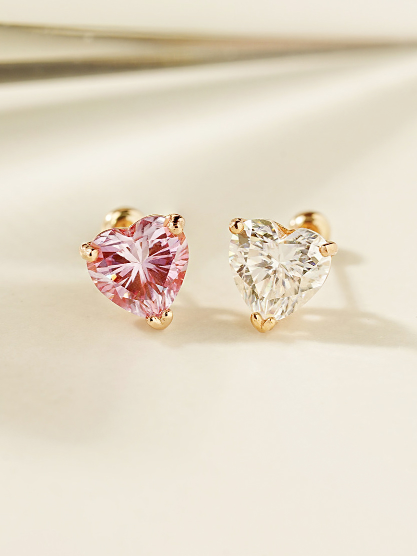 14K 모이사나이트 다이아 글로리 하트 피어싱 귀걸이 1캐럿 5부 3부 - 메인 이미지