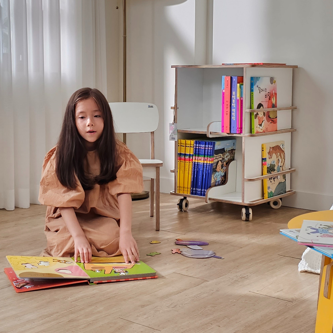 북카트 북트롤리 이동식책장 원목책꽂이 북트레일러