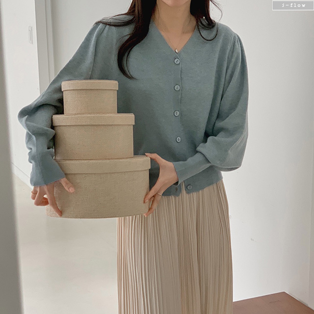 키플 브이넥 버튼 벌룬 니트 가디건 8col 가을 봄 퍼프 부드러운 데일리 제이플로우 이미지