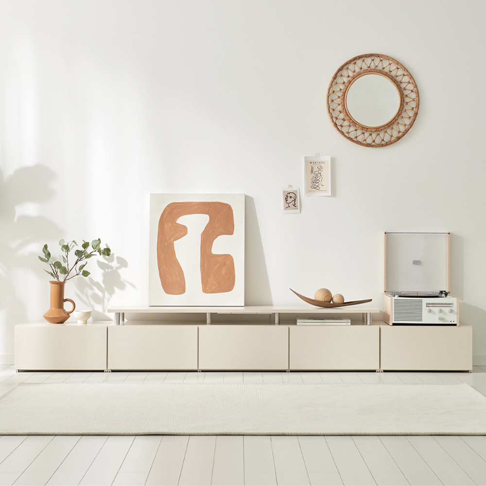 마인 거실장 낮은 티비다이 tv장 장식장 1500, 크림화이트