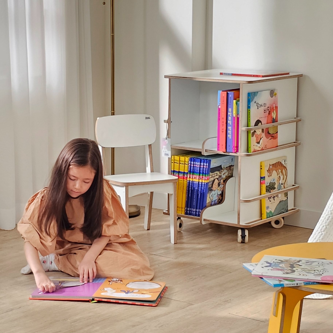 북카트 북트롤리 이동식책장 원목책꽂이 북트레일러