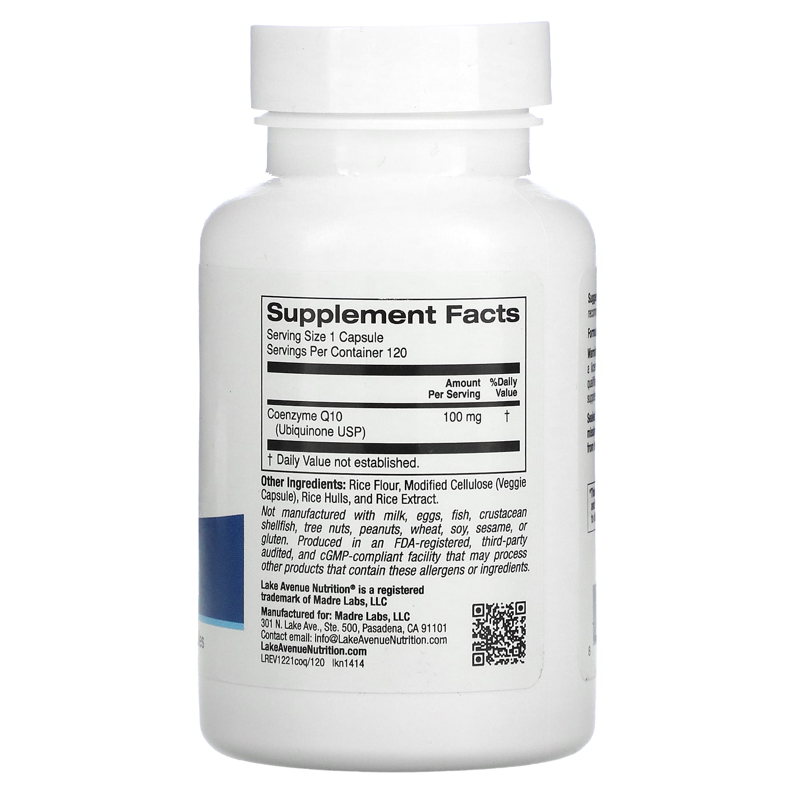레이크애비뉴뉴트리션 CoQ10 유비퀴논 100mg 베지캡슐 120정 - 상세 이미지 2