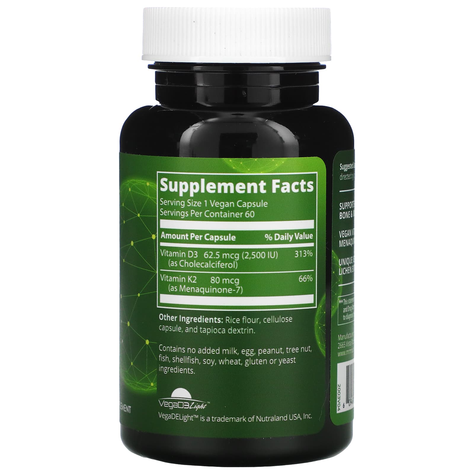 MRM Nutrition 비건 비타민D3 K2 베지캡슐 60정 - 상세 이미지 2