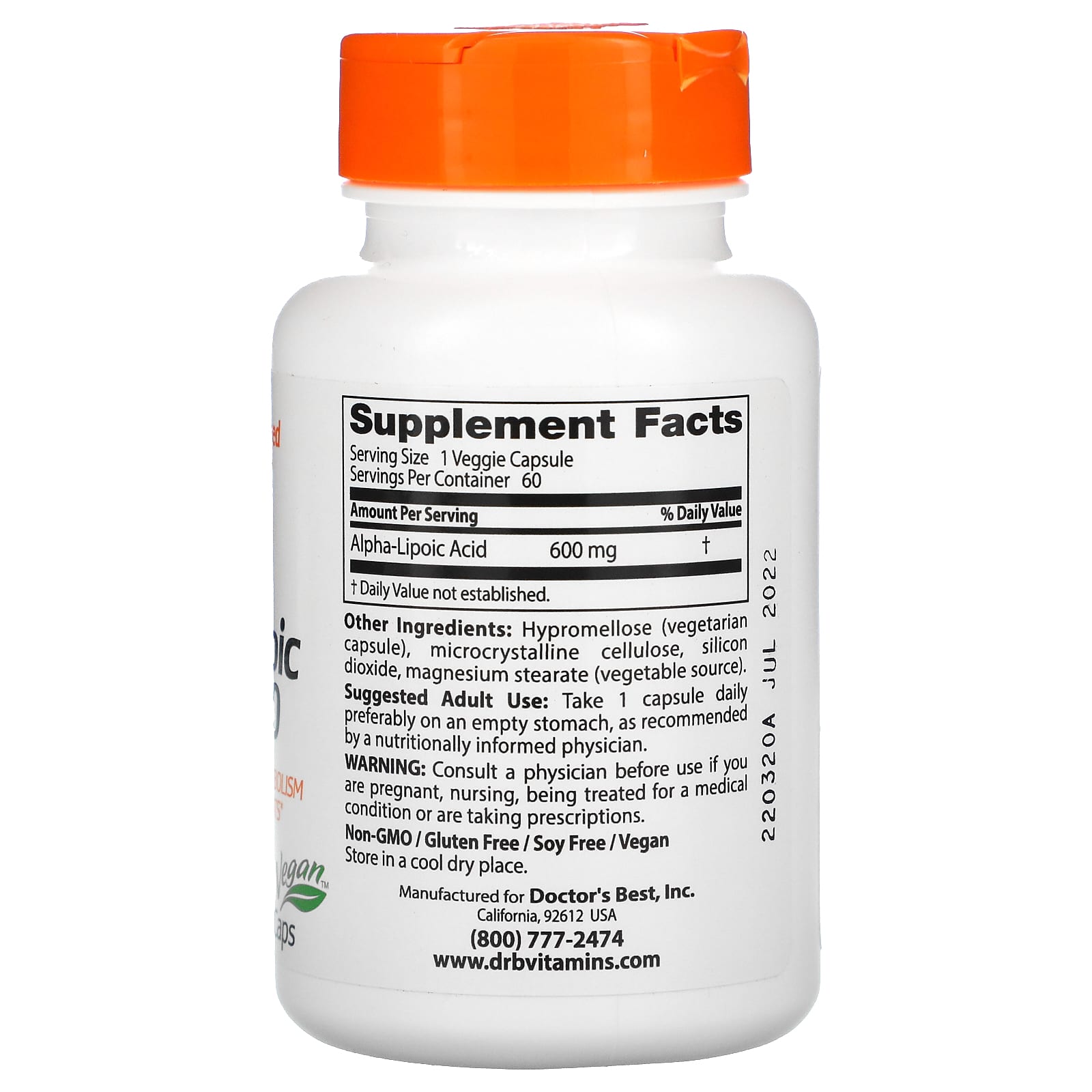 닥터스베스트 알파리포산 600mg 베지캡슐 60정 - 상세 이미지 2