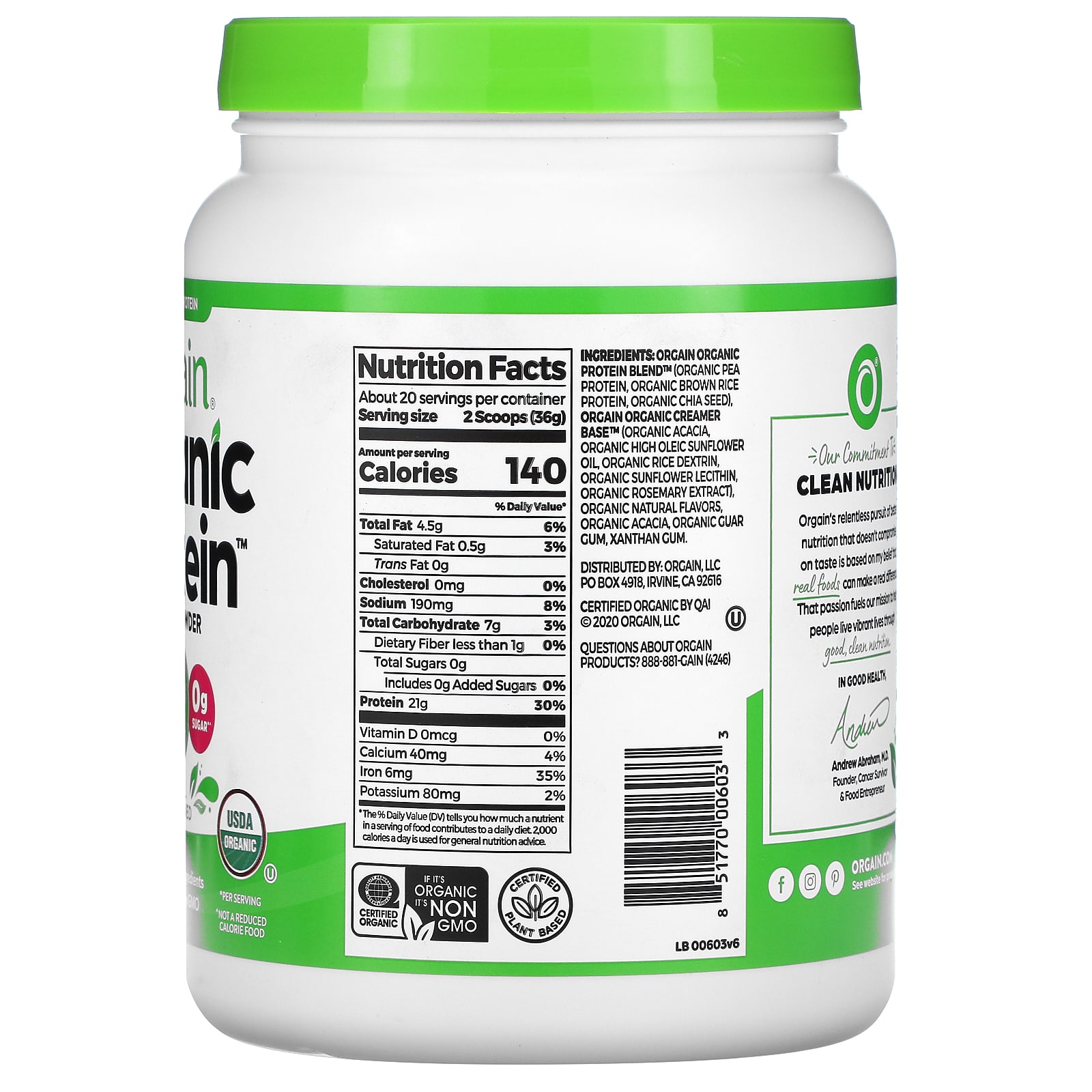 Orgain 프로틴 분말 식물성 무가당 720g(1.59lb) - 상세 이미지 2