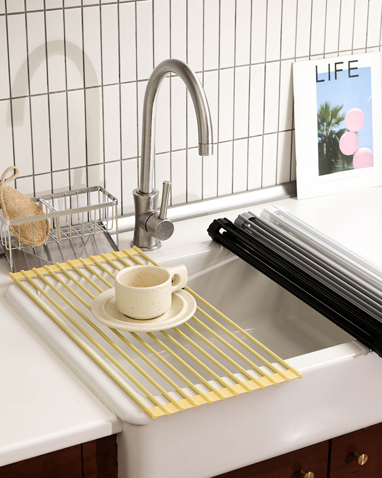 넓게쓰는 모노톤 실리콘 롤식기건조대 드라잉 매트 접이식 식기건조대 중