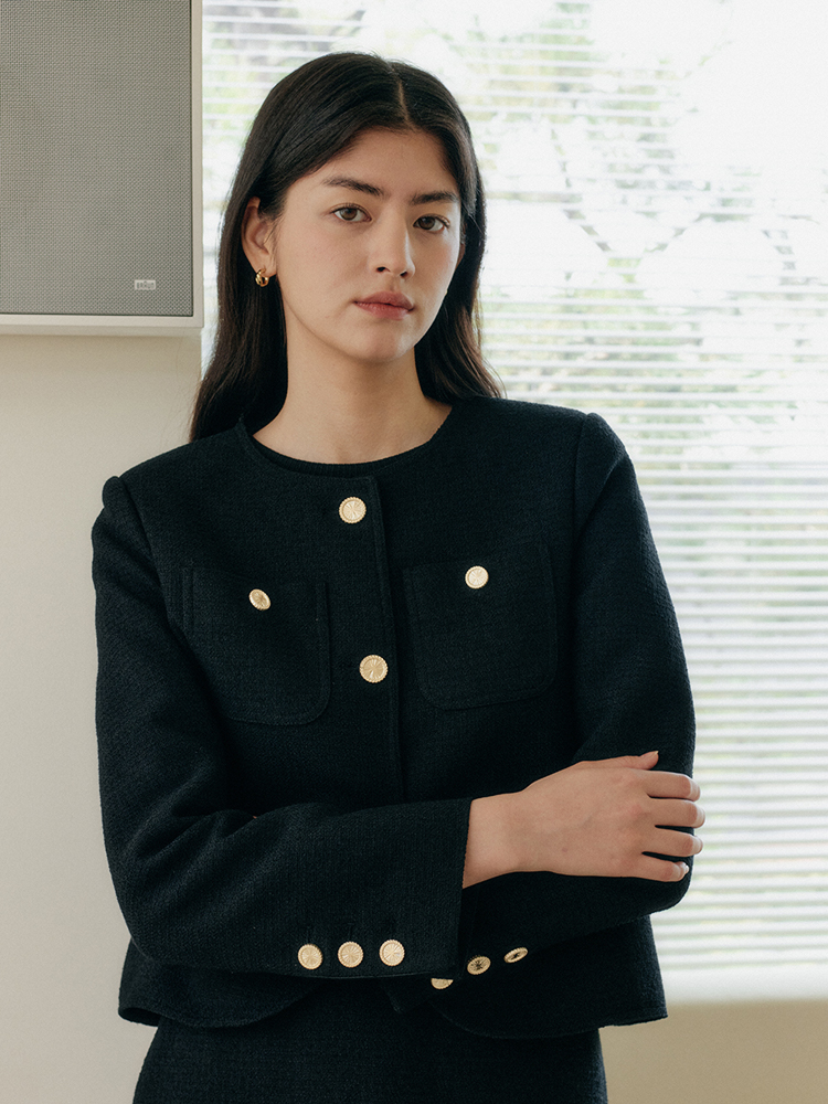 [엽페] 라운드 트위드 자켓 블랙 이미지 7
