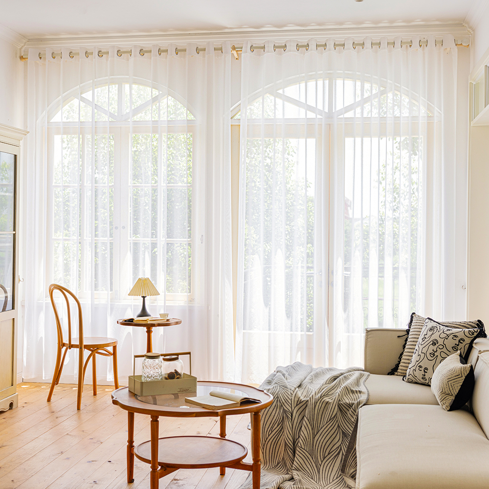 사라하우스 린넨느낌 가득한 네츄럴마 봉집 아일렛 나비주름 쉬폰 가리개 커튼