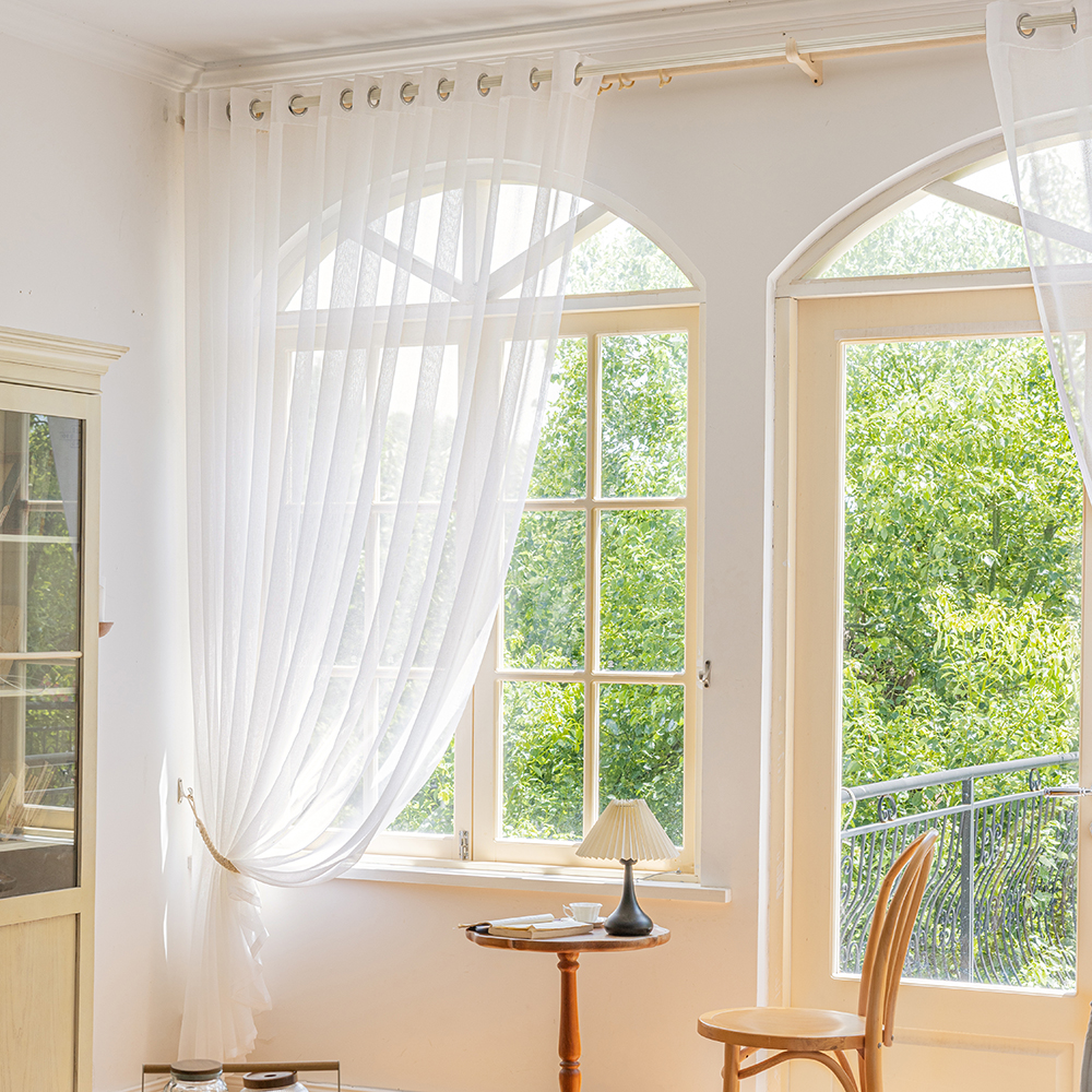 사라하우스 린넨느낌 가득한 네츄럴마 봉집 아일렛 나비주름 쉬폰 가리개 커튼