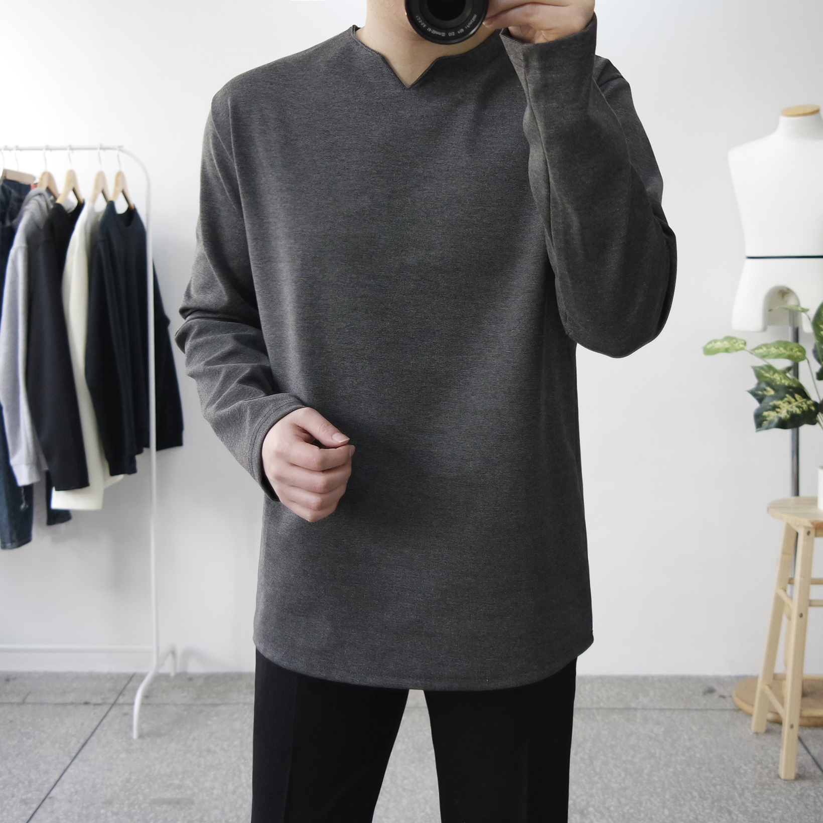V트임 헨리넥 긴팔티셔츠 M~5XL 빅사이즈 이미지 3