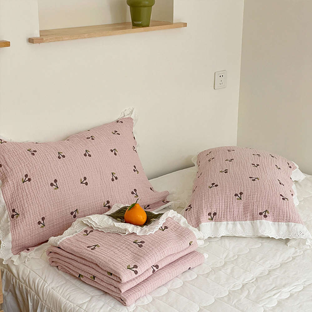 여름 이불 베개 세트 순면 거즈 침구 슈퍼싱글 체리