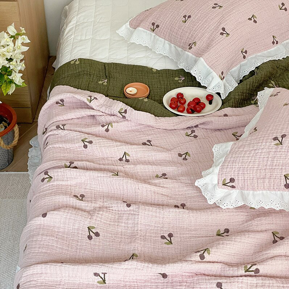 여름 이불 베개 세트 순면 거즈 침구 슈퍼싱글 체리
