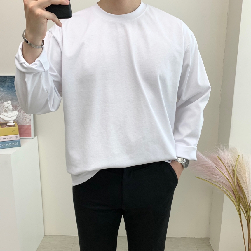 남자 오버핏 긴팔 티셔츠 분또티 무지티 이미지 3