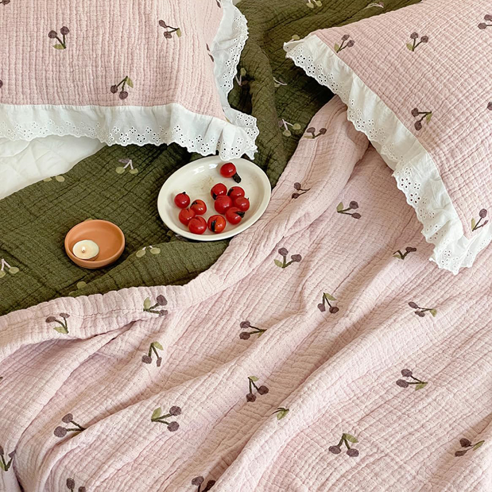 여름 이불 베개 세트 순면 거즈 침구 슈퍼싱글 체리