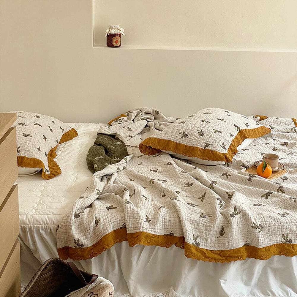 여름 이불 베개 세트 순면 거즈 침구 슈퍼싱글 올리브