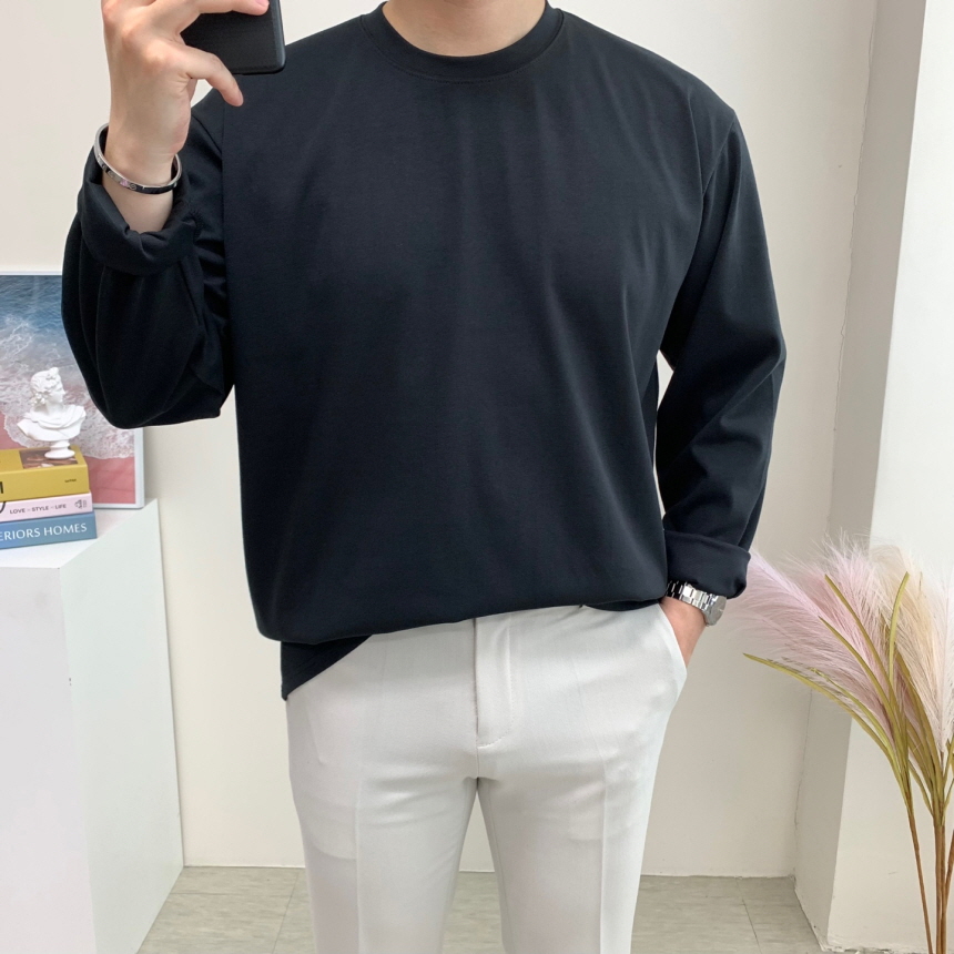 남자 오버핏 긴팔 티셔츠 분또티 무지티 이미지 2