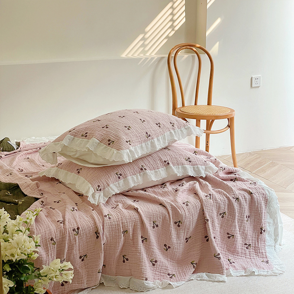 여름 이불 베개 세트 순면 거즈 침구 슈퍼싱글 체리