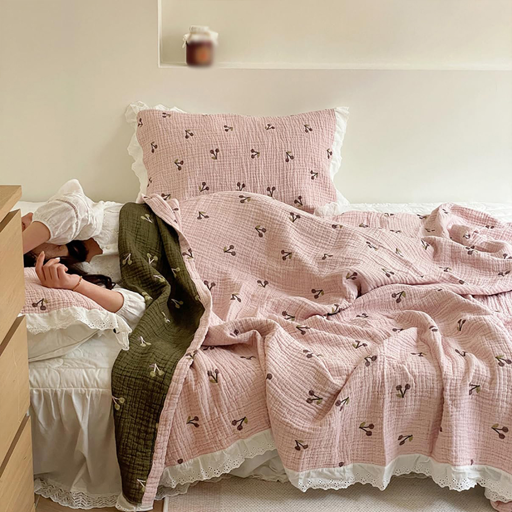 여름 이불 베개 세트 순면 거즈 침구 슈퍼싱글 체리