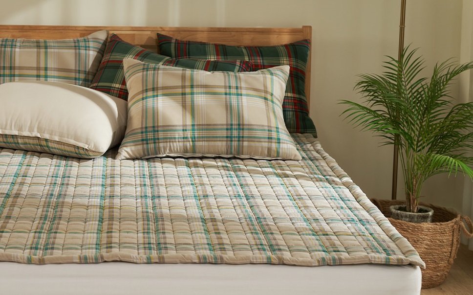 체크 매트리스 패드 침대 알러지케어 향균