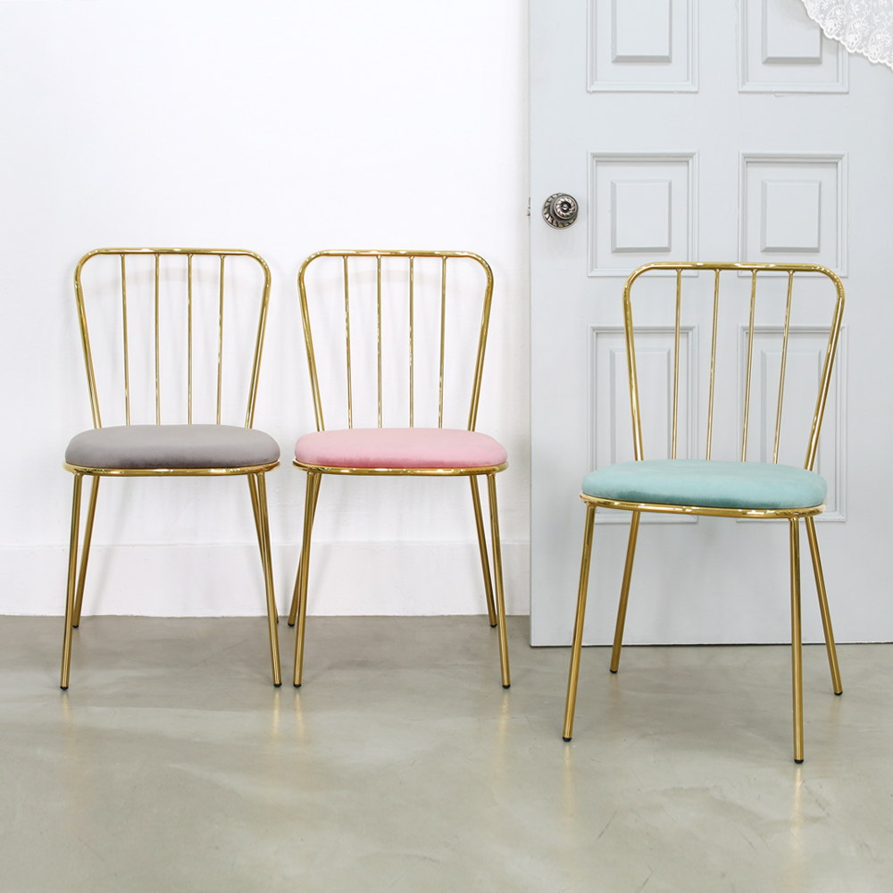 2+2 라인 골드벨벳 인테리어 디자인 카페체어 식탁 의자