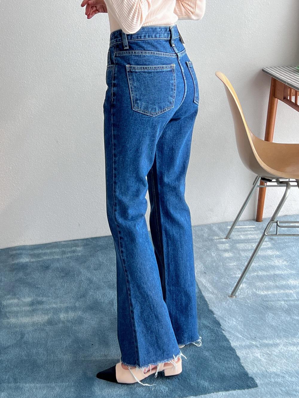 여자 봄 가을 롱 부츠컷 컷팅 하이웨스트 진청 그레이 데님 청바지 팬츠 이미지 7