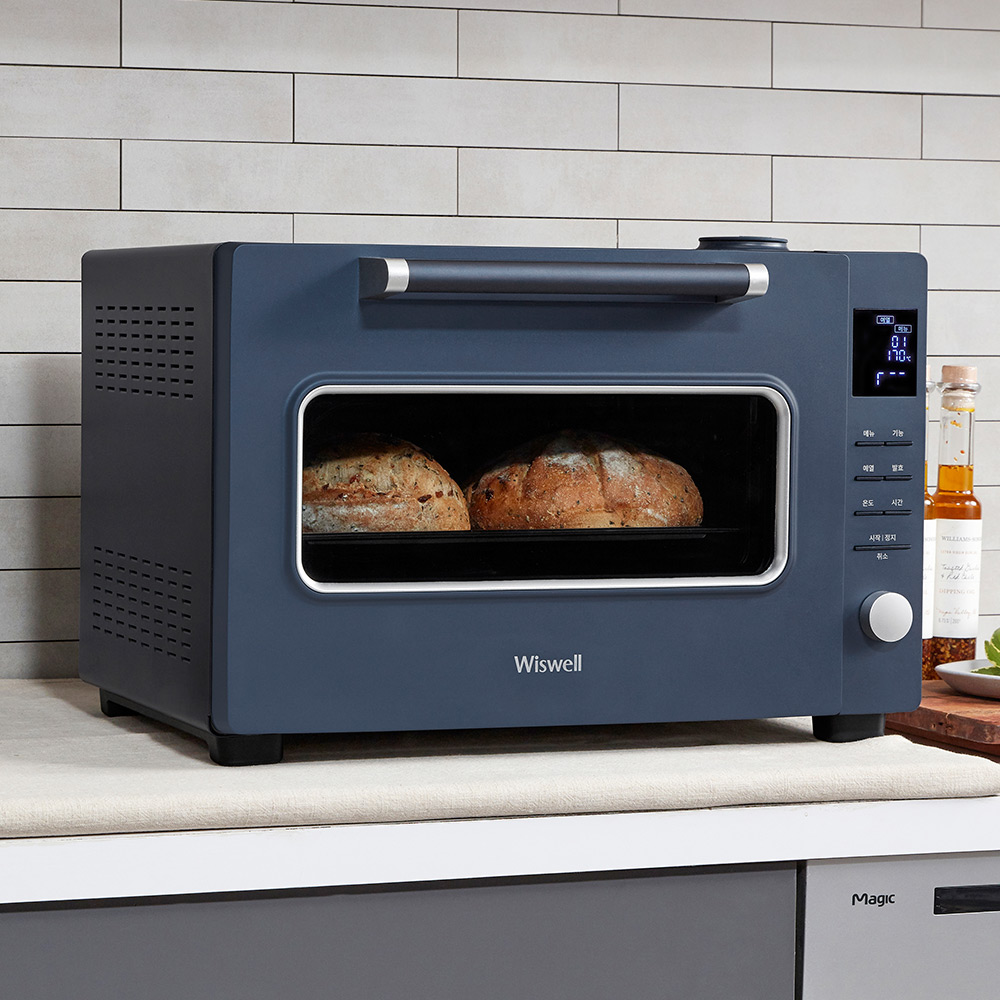위즈웰 오븐 인헨스 WOP100 클래식블루 홈베이킹 제과 제빵 전기 컨벡션 스팀 피자 기계