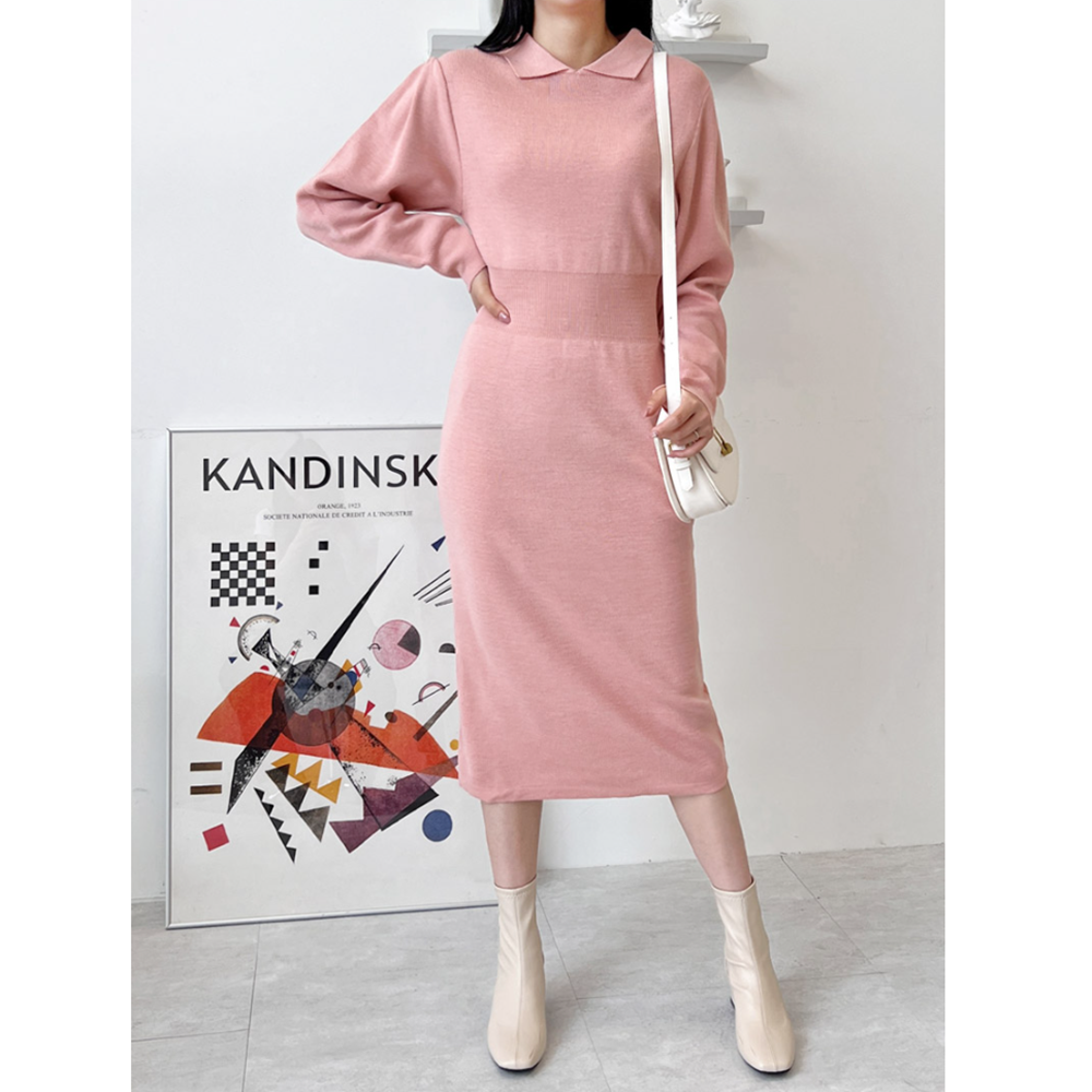 까만원피스 예식장 하객룩 검정 어깨 셔링 니트 원피스 이미지 2