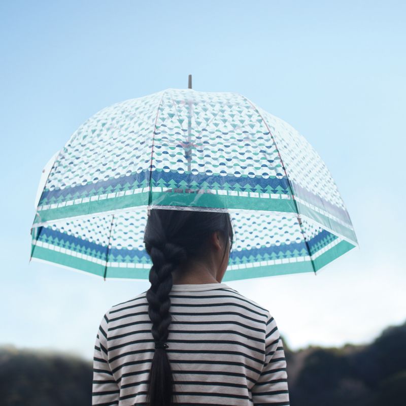 클리어 블루 레트로 모자이크 돔 비닐 우산 - 상품 이미지
