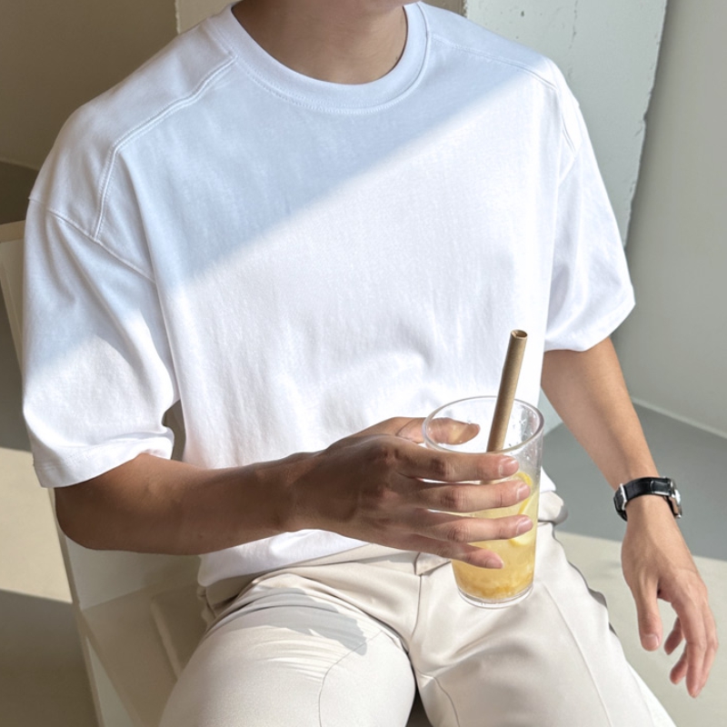 남자 오스왈트 여름 오버핏 usa코튼 절개 덤블워싱 반팔티 - 상품 이미지