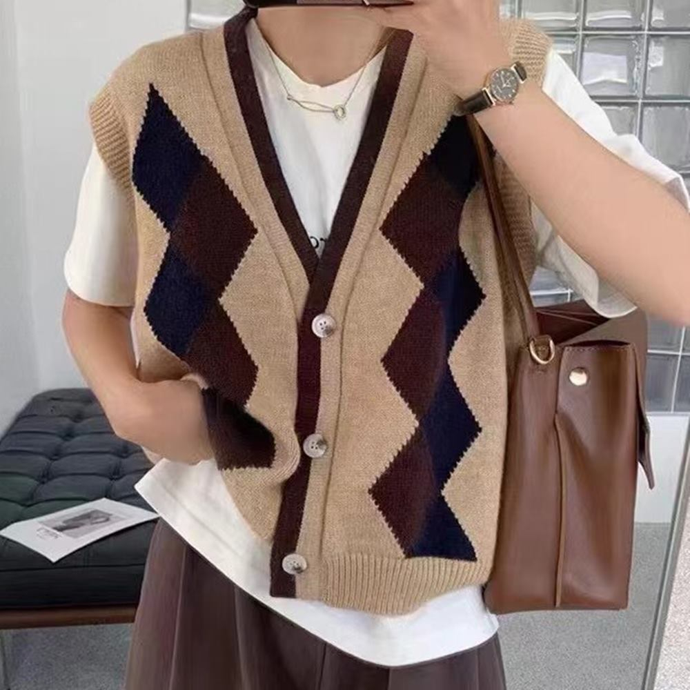 가을 조끼 다이아 아가일 패턴 봄 겨울 베스트 - 상세 이미지 3