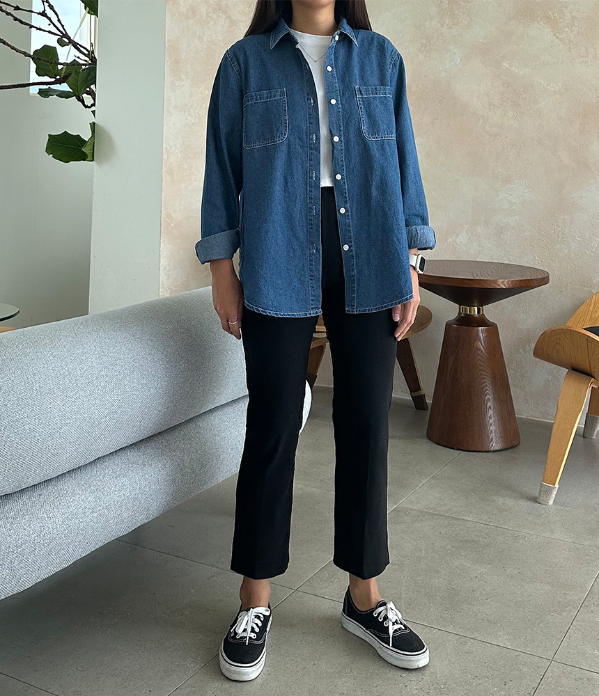 155CM 일자핏 키작녀바지 블랙 스판 8부 9부 키작녀슬랙스 - 상세 이미지 5
