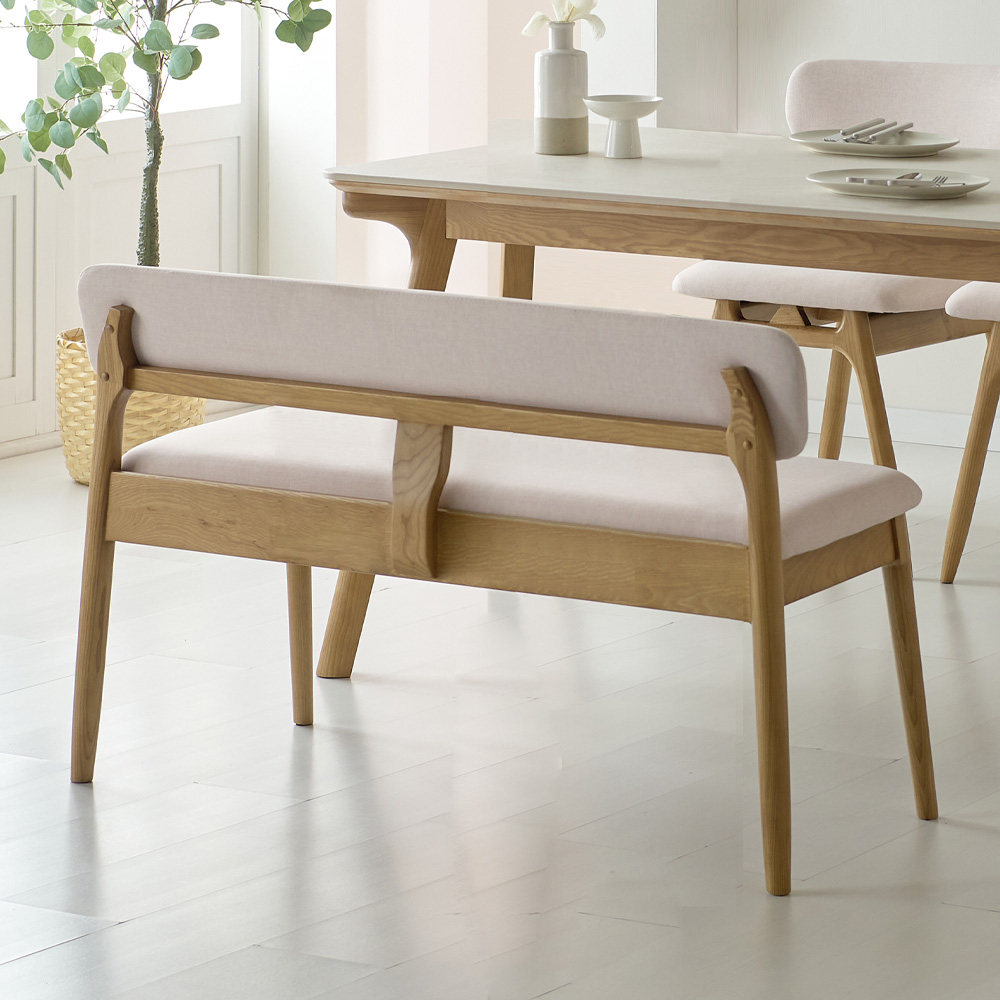 스코나 베르즈 물푸레 애쉬 원목 아쿠아 패브릭 2인 등받이 벤치 의자 1170