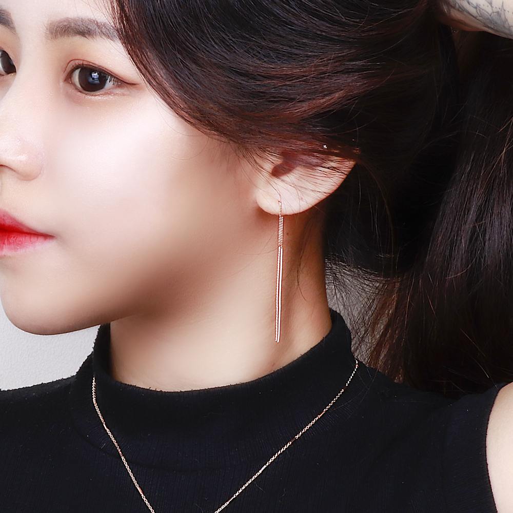 14K 꼬임 로프 롱 체인 귀걸이 드롭 스틱 실 웨이브 이미지 8